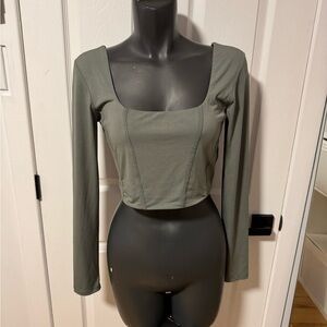 Long-Sleeve Square Neck Cropped Top -